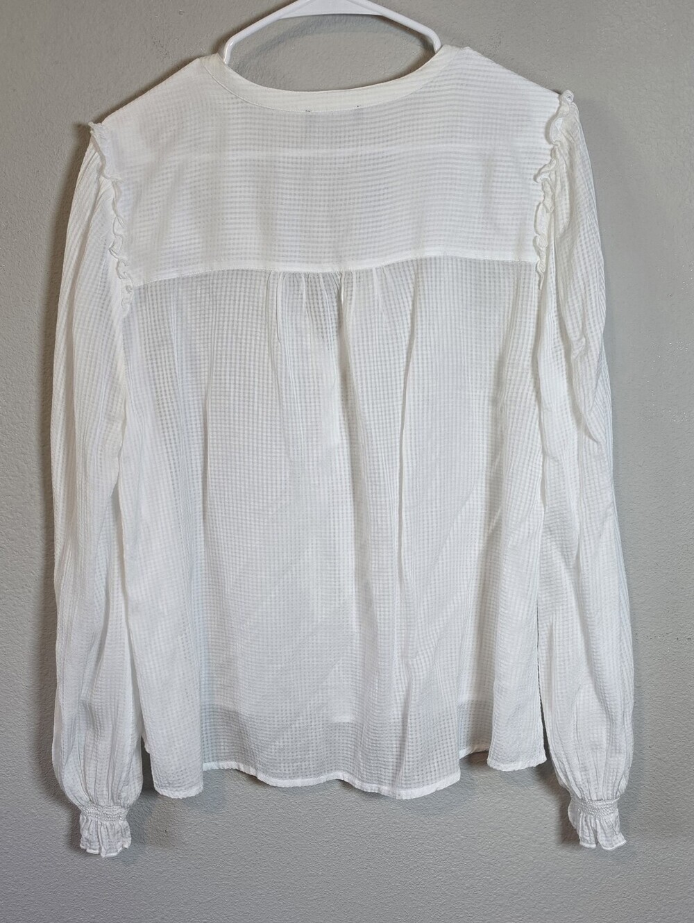 ​ME+EM White Cotton Ruffle V-Neck Blouse Size 10 Boho Cottagecore - Picture 2 of 8
